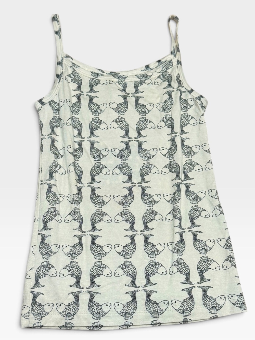 kate quinn White Spaghetti-Strap Dress with Gray Fish Print